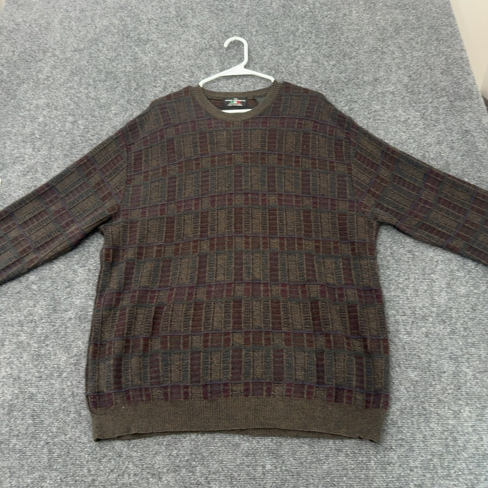 Vintage The Italian Sweater Co Sweater Mens XL Brown Wool Blend Textured Retro
